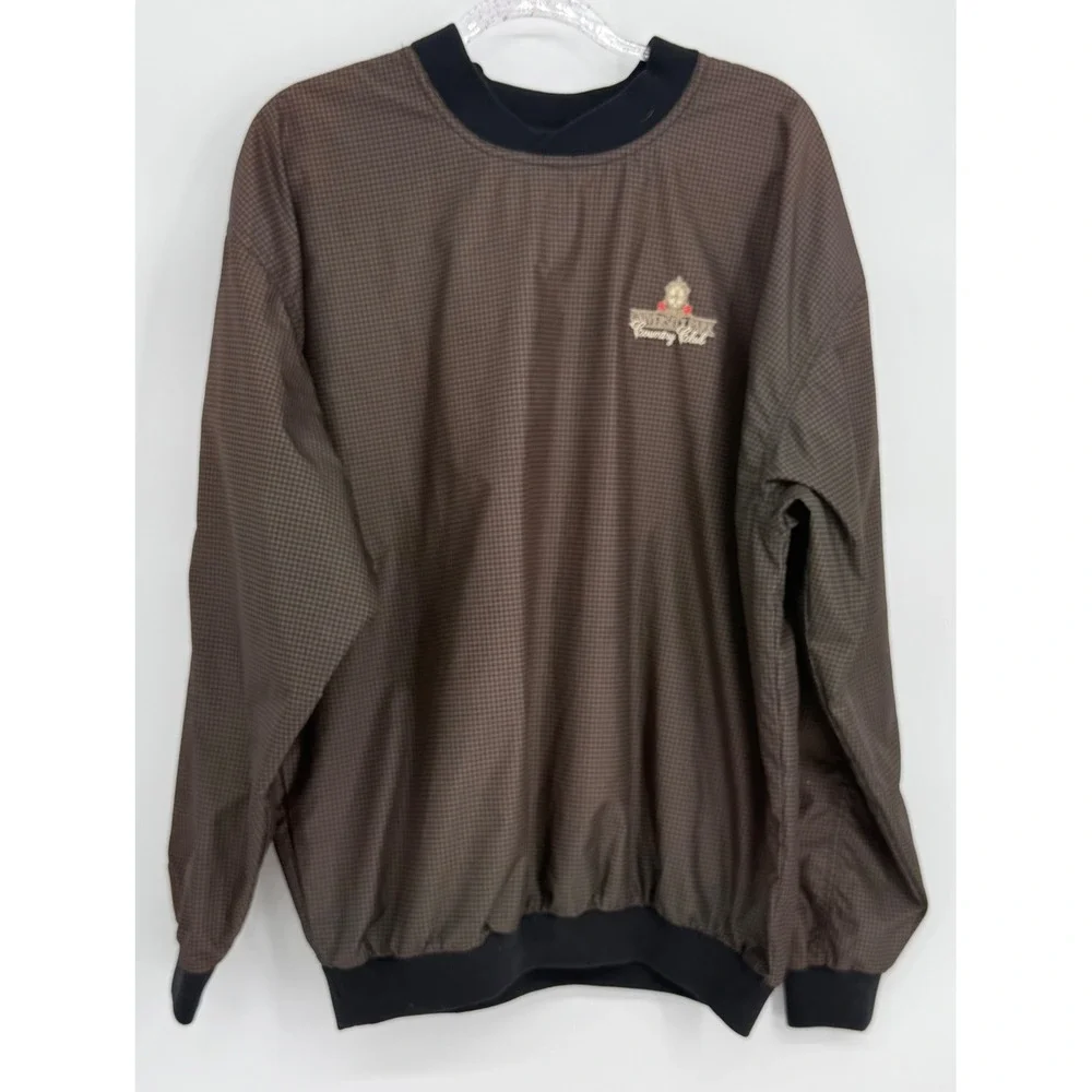 White‎ Fir Mens Brown Micro Check Golf Windshirt Inverness Country Club Sz L